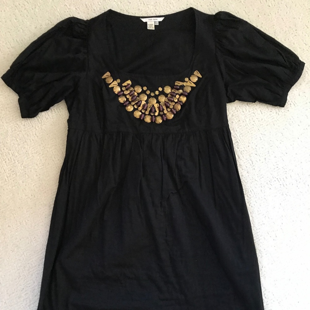Zara Basic embellished black tunic dress